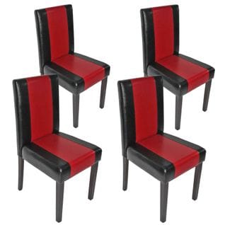 Lot De 4 Chaises De Séjour Littau ~ Simili-cuir, Noir-rouge, Pieds Foncés