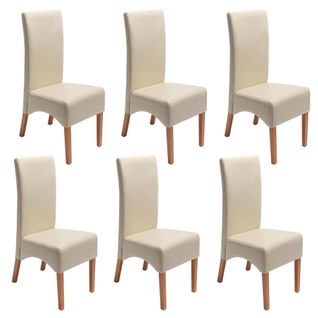 Lot De 6 Chaises Latina Cuir Reconstitué ~ Couleur Crème, Pieds Clairs