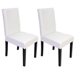 Lot De 2 Chaises De Séjour Littau ~ Simili-cuir, Blanc, Pieds Foncés