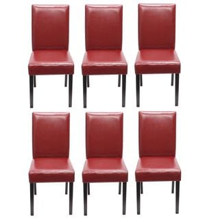 Lot De 6 Chaises De Séjour Littau ~ Simili-cuir, Rouge, Pieds Foncés