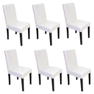 Lot De 6 Chaises De Séjour Littau ~ Simili-cuir, Blanc, Pieds Foncés