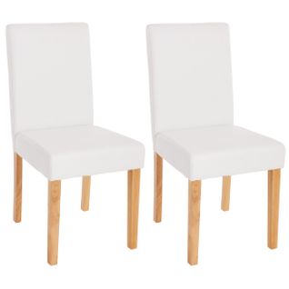 Lot De 2 Chaises De Séjour Littau ~ Simili-cuir, Blanc Mat, Pieds Clairs