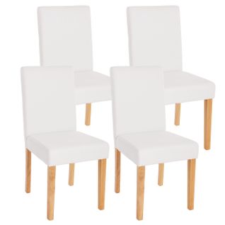 Lot De 4 Chaises De Séjour Littau ~ Simili-cuir, Blanc Mat, Pieds Clairs