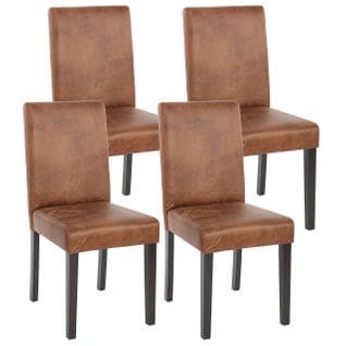 Lot De 4 Chaises De Séjour Littau ~ Simili-cuir, Aspect Daim Marron, Pieds Foncés