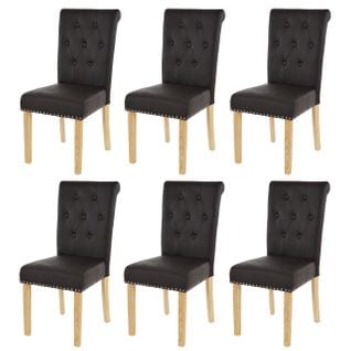 Lot De 6 Chaises De Salle à Manger ~ Similicuir Brun Foncé, Pieds Clairs