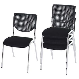 Lot De 4 Chaises De Conférence T401 Empilable Siège Noir Pieds Chromés