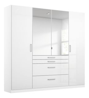 Armoire 4 portes 4 tiroirs L.181 cm PERLA blanc brillant