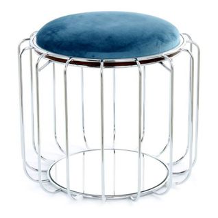 Pouf et Table D'appoint "comfortable" 50cm Bleu Pétrole et Argent