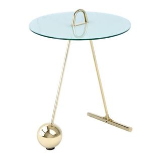 Table D'appoint Design "pendule" 60cm Or et Blanc
