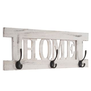 Patère Murale Home, Planche Vestiaire, Style Shabby, Vintage, 55x21cm ~ Blanc