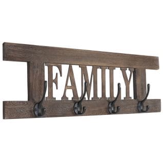 Patère Murale Family, Planche Vestiaire, Style Shabby, Vintage, 60x20cm ~ Marron