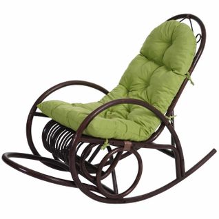 Fauteuil à Bascule Hwc-c40 En Rotin Marron Rembourrage Vert