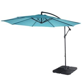 Parasol Déporté Semi-pro Acerra, 3m Inclinable ~ Turquoise Avec Support