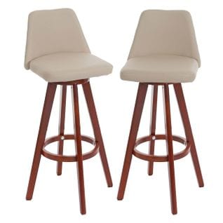 2x Tabouret De Bar Boras Bois Similicuir Crème Pieds Foncés