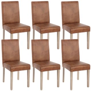 6x Chaise De Séjour Littau ~ Tissu, Aspect Daim, Pieds: Structure Chêne