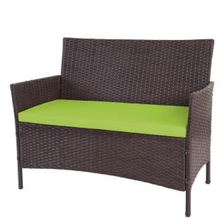 Banc De Jardin Halden En Polyrotin, Banquette ~ Marron Chiné, Coussin Vert