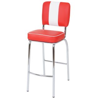 2x Tabouret De Bar Avellino Design Rétro Des Années 50 Similicuir Rouge Blanc