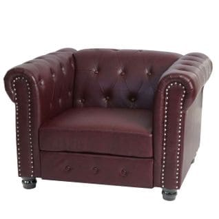 Fauteuil De Luxe Chesterfield, Fauteuil Relax, Similicuir ~ Pieds Ronds, Brun Rouge