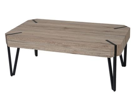 Table Basse De Salon Kos T573 43x110x60cm Optique Chêne Pieds Métalliques Foncés