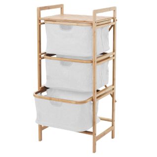 Meuble à Linge Hwc-b56, 3 Paniers, Bambou, 96x44x34cm, 78l