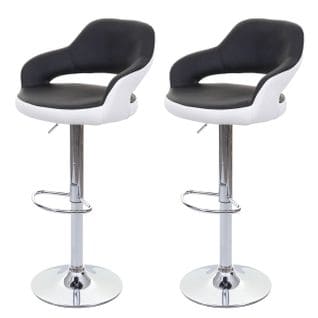 2x Tabouret De Bar Hwc-f16 Similicuir Noir Blanc