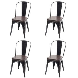 4x Chaise De Salle à Manger Hwc-h10e Chesterfield Design Industriel Noir-marron