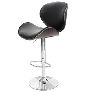 Tabouret De Bar Foxrock Bois Courbé Design Rétro Gris Similicuir Noir