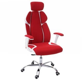 Chaise De Bureau Hwc-f12, Chaise Pivotante, Tissu + Similicuir ~ Rouge/blanc