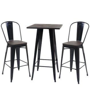 Set Table Mange-debout Et 2x Tabouret De Bar Hwc-a73 Design Industriel Métal Noir