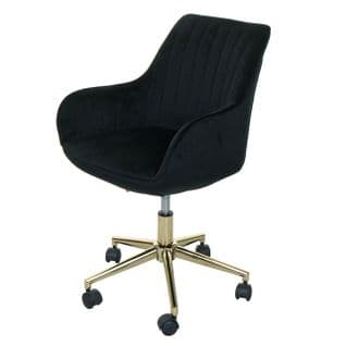 Chaise De Bureau Hwc-j62 Velours Avec Accoudoirs Pied Doré Noir