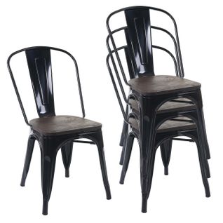 4x Chaise De Bistro Hwc-a73 Métal Design Industriel Noir
