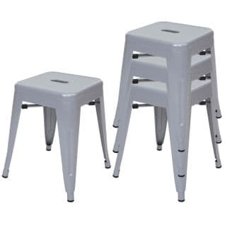 4x Tabouret Hwc-a73 En Métal, Design Industriel, Empilable ~ Gris