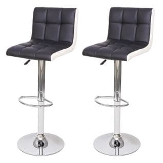 2x Tabouret De Bar Hwc-g87 Similicuir Noir Blanc Pied Chromé