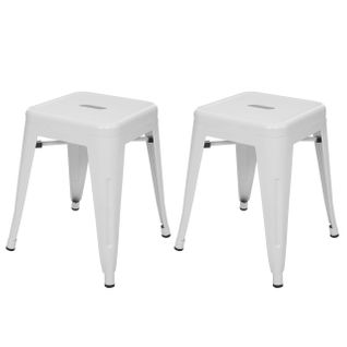 2x Tabouret Hwc-a73, Métal, Style Industriel, Empilable ~ Blanc