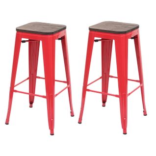 2x Tabouret De Bar Hwc-a73 Style Industriel Empilable Rouge