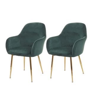 2x Chaise De Salle à Manger Hwc-f18, Design Rétro ~ Vert Velours, Pieds Dorés