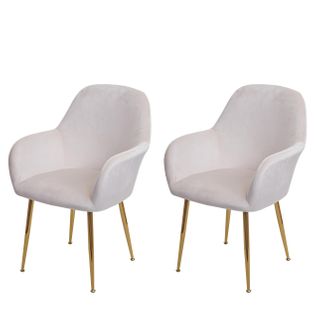 Lot De 2 Chaises De Salle à Manger Hwc-f18 Velours Crème-blanc Pieds Dorés