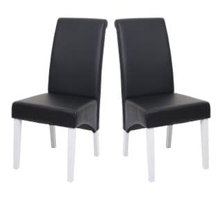 2x Chaise De Salle À Manger M37 Similicuir Noir Pieds Blancs