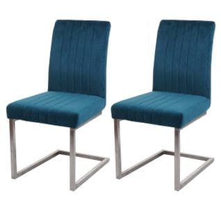 Lot De 2 Chaises Cantilever Hwc-l14 Velours Inox Brossé Turqoise-bleu