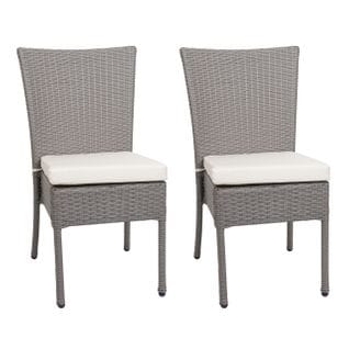 Lot De 2 Chaises En Poly Rotin Hwc-g19 Empilable Gris Coussin Crème