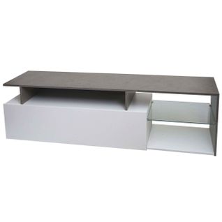 Meuble TV Hwc-l35 Bois 47x170x40cm Compartiment De Rangement Imitation Béton Blanc