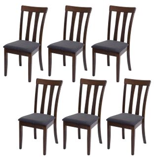 6xchaise De Salle À Manger Hwc-g46 Bois Massif Cadre Foncé Gris Foncé