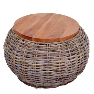 Table D'appoint Hwc-m30 Ronde 33x49x49cm, Kubu Rotin Naturel