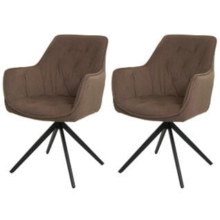 Lot De 2 Chaises De Salle à Manger Hwc-l80 Pivotantes, Métal Tissu/textile Marron