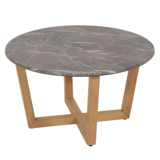 Table Basse Hwc-m61 Ø80cm, Aspect Marbre/pierre, Piétement Clair