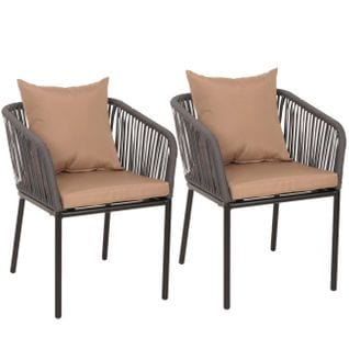 Lot De 2 Chaises De Jardin Hwc-n41 Anthracite Coussin Taupe