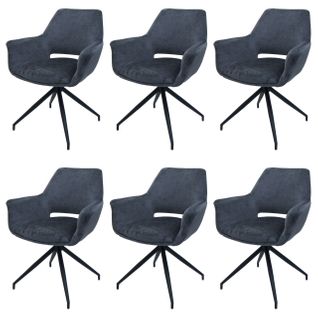 Lot De 6 Chaises De Salle À Manger Hwc-m53 Métal Tissu/textile Gris Foncé