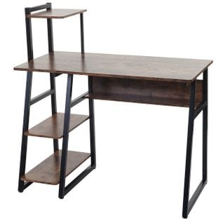 Bureau Avec Étagère Hwc-k68 Certifié Mvg 100x50cm Métal Mdf Brun