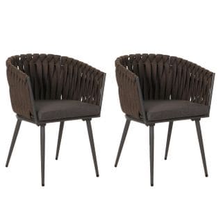 Lot De 2 Chaises De Salle À Manger En Aluminium Hwc-n38 Marron Coussin Gris Foncé