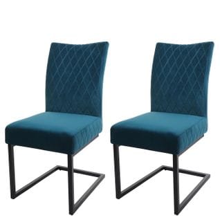 Lot De 2 Chaises Cantilever Hwc-l15 Velours Acier Époxy Turqoise-bleu